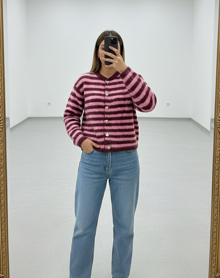 Cardigan Streifen Beere Heart