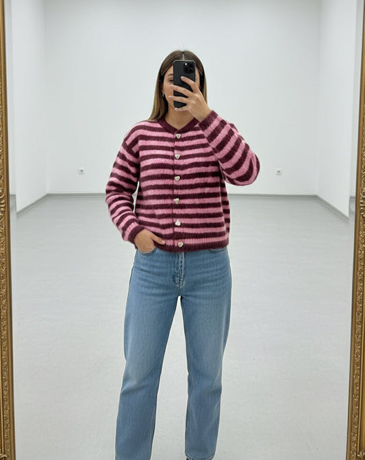 Cardigan Streifen Beere Heart