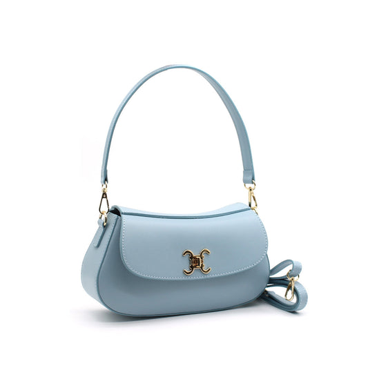 Celina Damen Schultertasche Hellblau – Edle Mini Handtasche mit abnehmbarem Riemen, Gold-Details | 27 × 15 × 6,5 cm