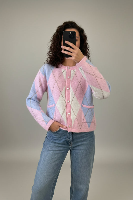 Cardigan Pastellfarben Argyle mit Knopfleiste