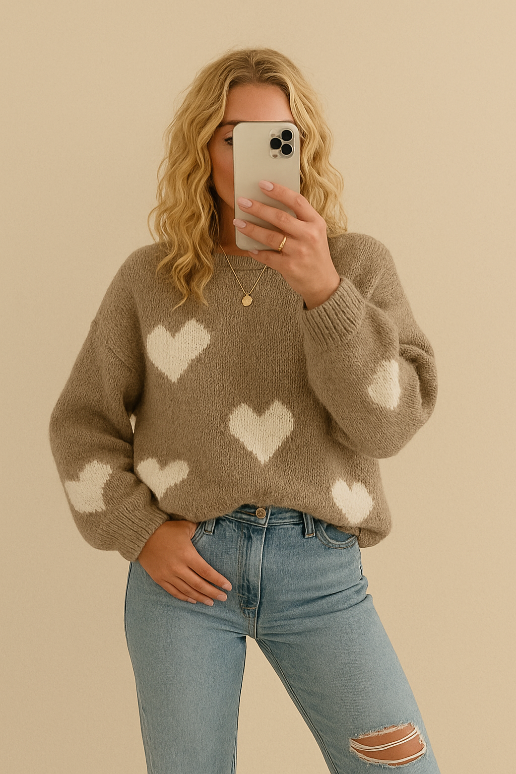Pullover Heart Taupe