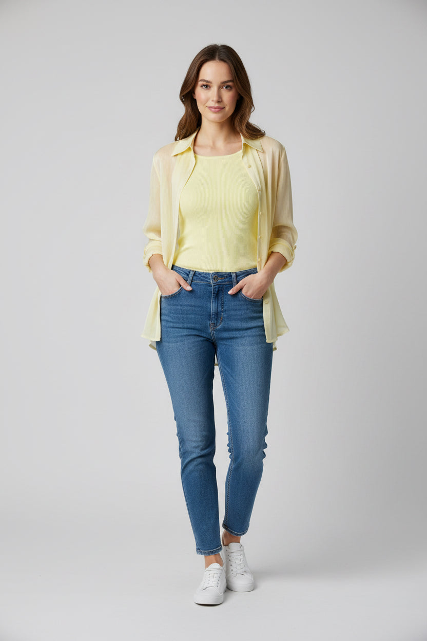 Bluse Glitzer Naht gelb