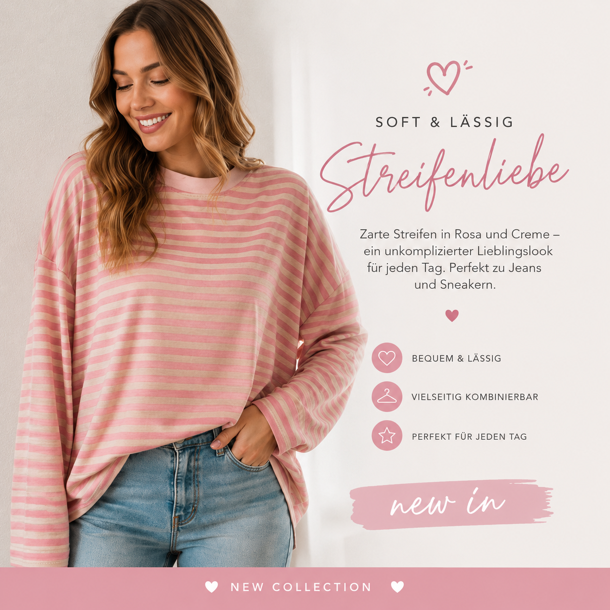 Shirt Streifen Rosé Love