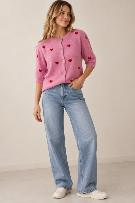 Strickcardigan mit Herzmuster in Pink